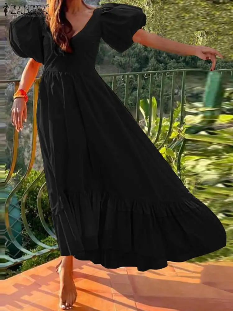 

Женское элегантное праздничное платье ZANZEA 2022, праздничные богемные платья-Макси с оборками, сарафан большого размера с коротким рукавом-фо...