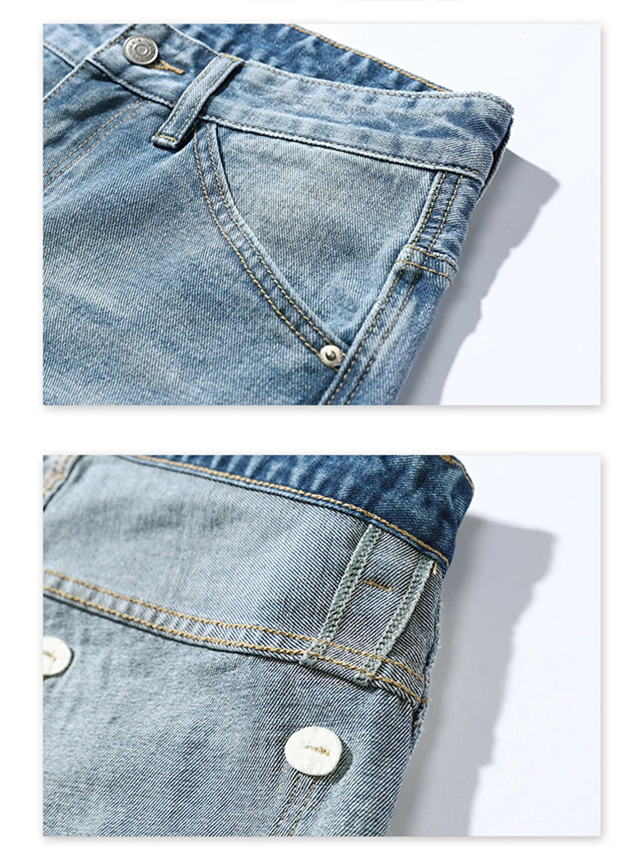 Four Seasons Men's Jeans American Loose Straight Retro Washed Jeans Men's Large Size Tide Brand High Street Wide Leg Pants JEANS