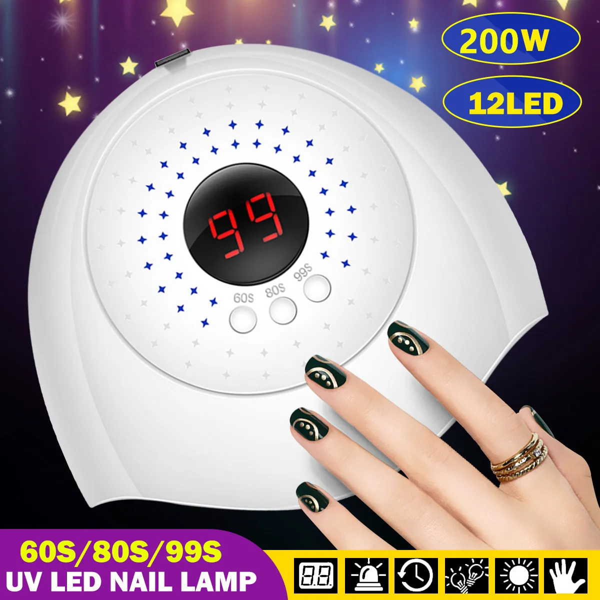 

200W Nail Art USB Nail Lamp UV LED Light Nail Gel Dryer Curing Polish Machine Timing with LED display