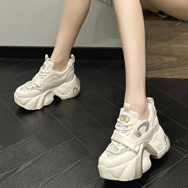 8CM Women Summer Shoes Platform Sneakers Soft Sole Chunky Air Mesh Heel Women Fashion Sneaker Breathable Sneakers Woman Shoes