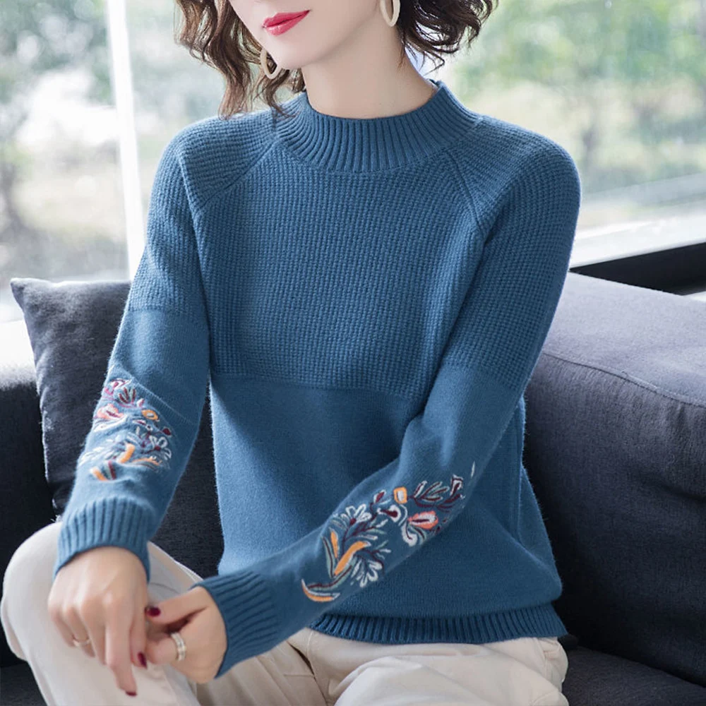 

Женский свитер с длинным рукавом, с круглым вырезом