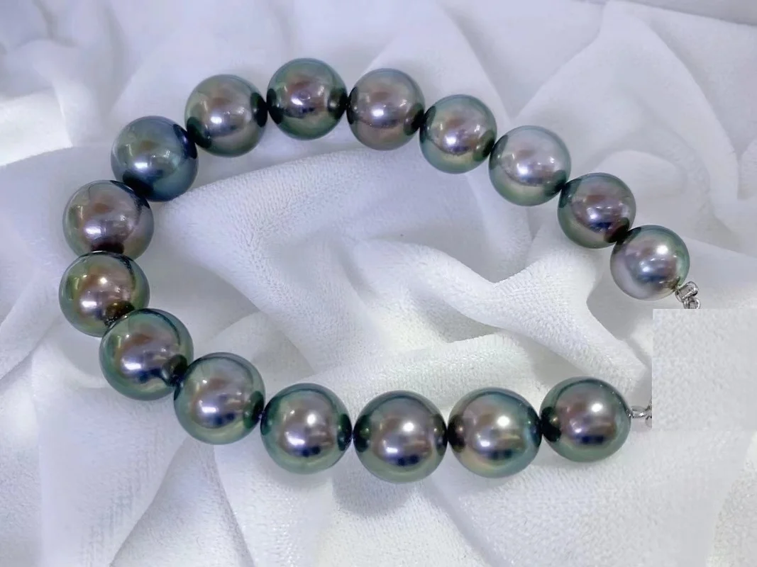 

Elegant 7.5"9-10mm Natural Sea Genuine Peacock Round Pearl Bracelet For Woman Women Jewelry Luxury