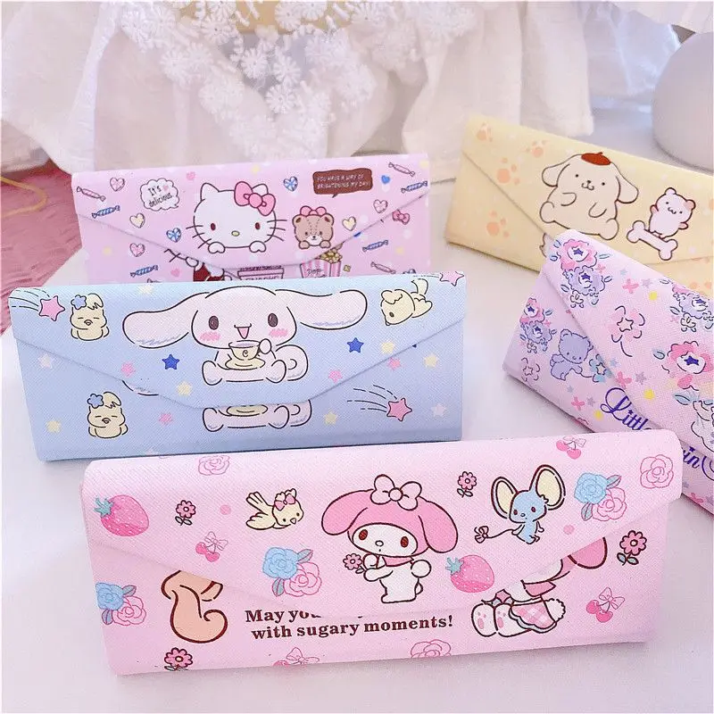 

Sanrio Hello Kitty Glasses Case My Melody Anime Cute Advanced Triangular Folding Drop-proof Glasses Storage Box