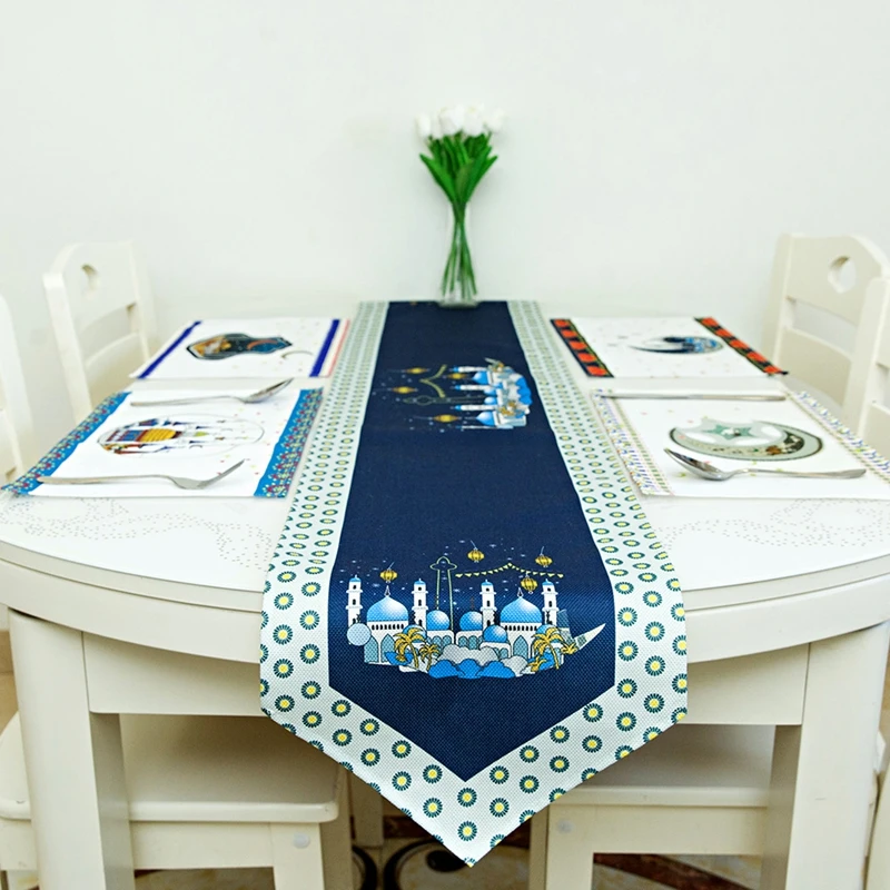 

Mubarak Ramadan Tablecloth Moon Festival Household Long Table Napkin Placemat Eid Decoration Table Flag Muslim Party Eid al-Fitr