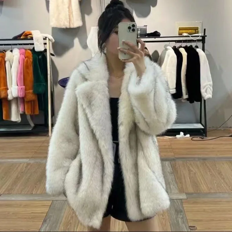 Новинка 2023 осенне-зимняя куртка из искусственного лисьего меха Женское пальто