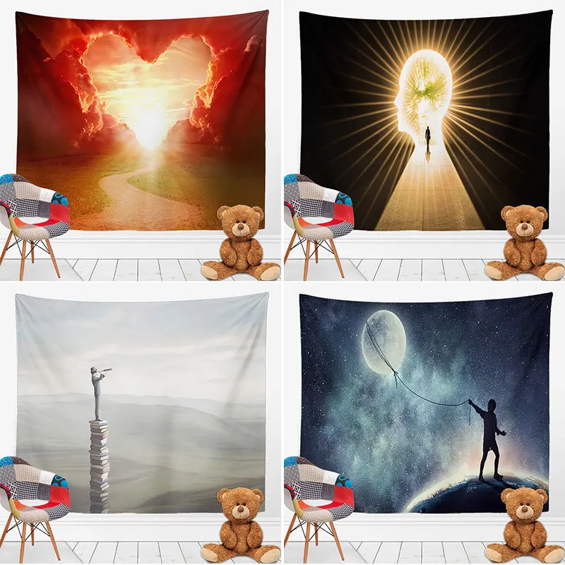 

New fantasy artistic conception character tapestry Aurora peach skin background cloth hanging cloth factory direct sales