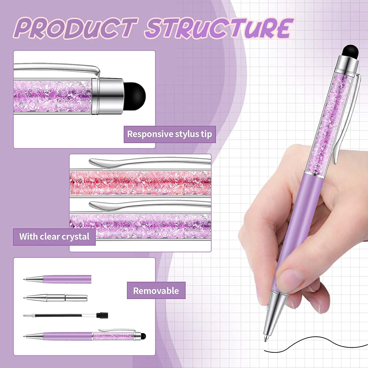 

Шариковая ручка 2 в 1 с кристаллами, 40 шт.