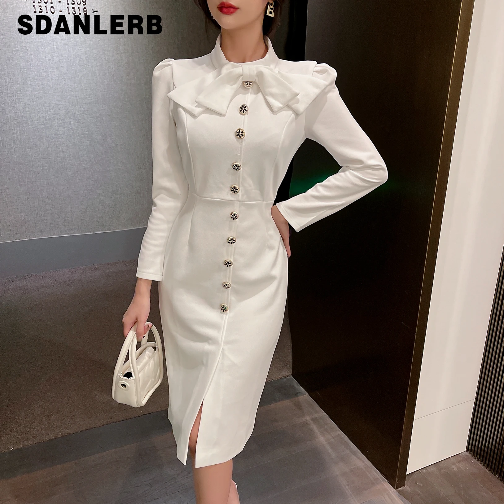 

Party Dress High-Grade Doll Collar Solid Color Slimming Dress for Women Autumn Winter 2022 New Long Sleeve Midi Elegant Dress