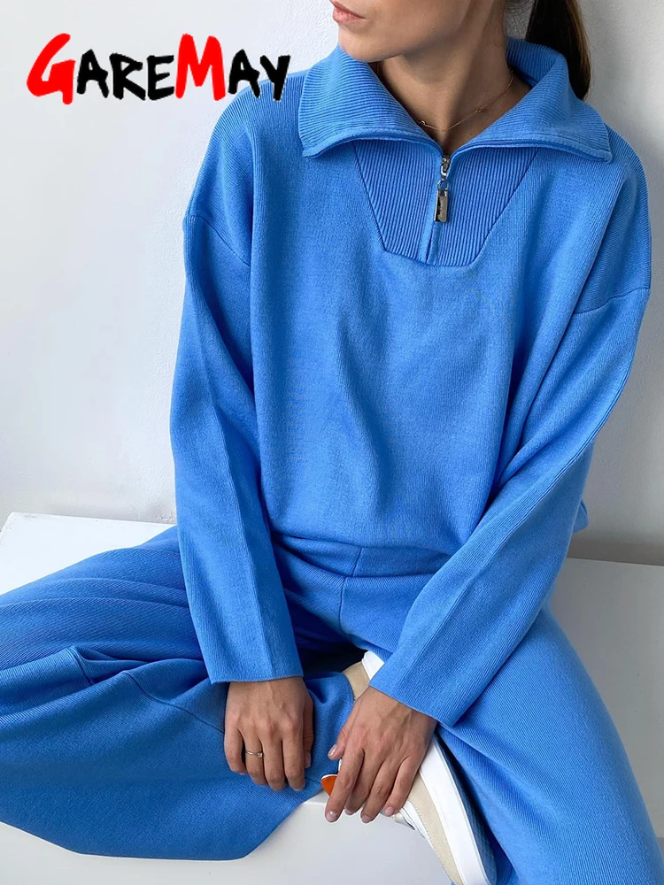 Зимний комплект из двух предметов Женский трикотажный костюм брюки оверсайз