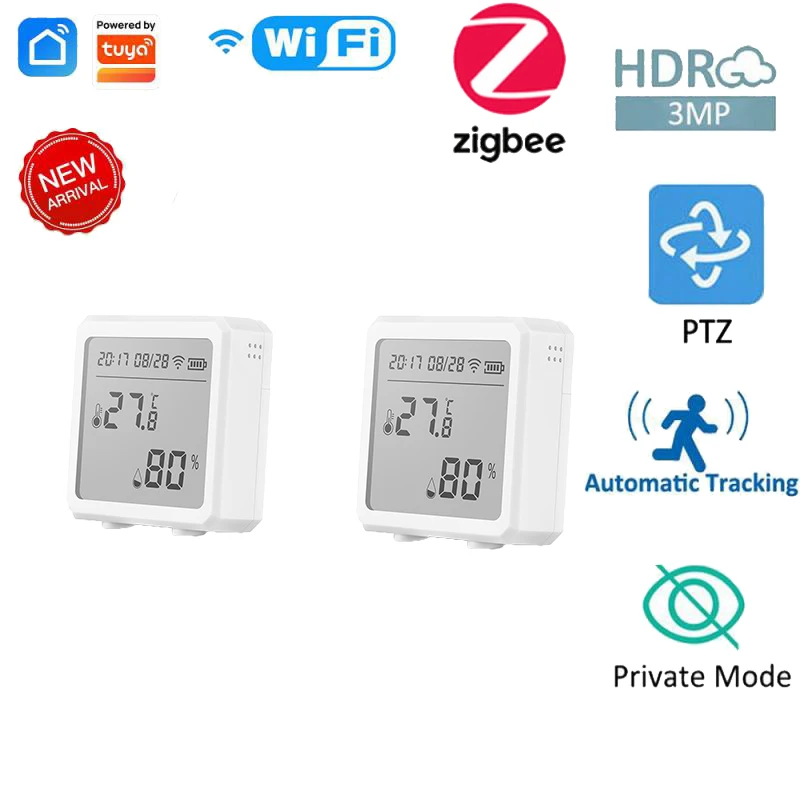 

TUYA Zigbee Smart Temperature Humidity Sensor Ultra-low Power Consumption Time Display Thermometer Support Alexa Google Assistan