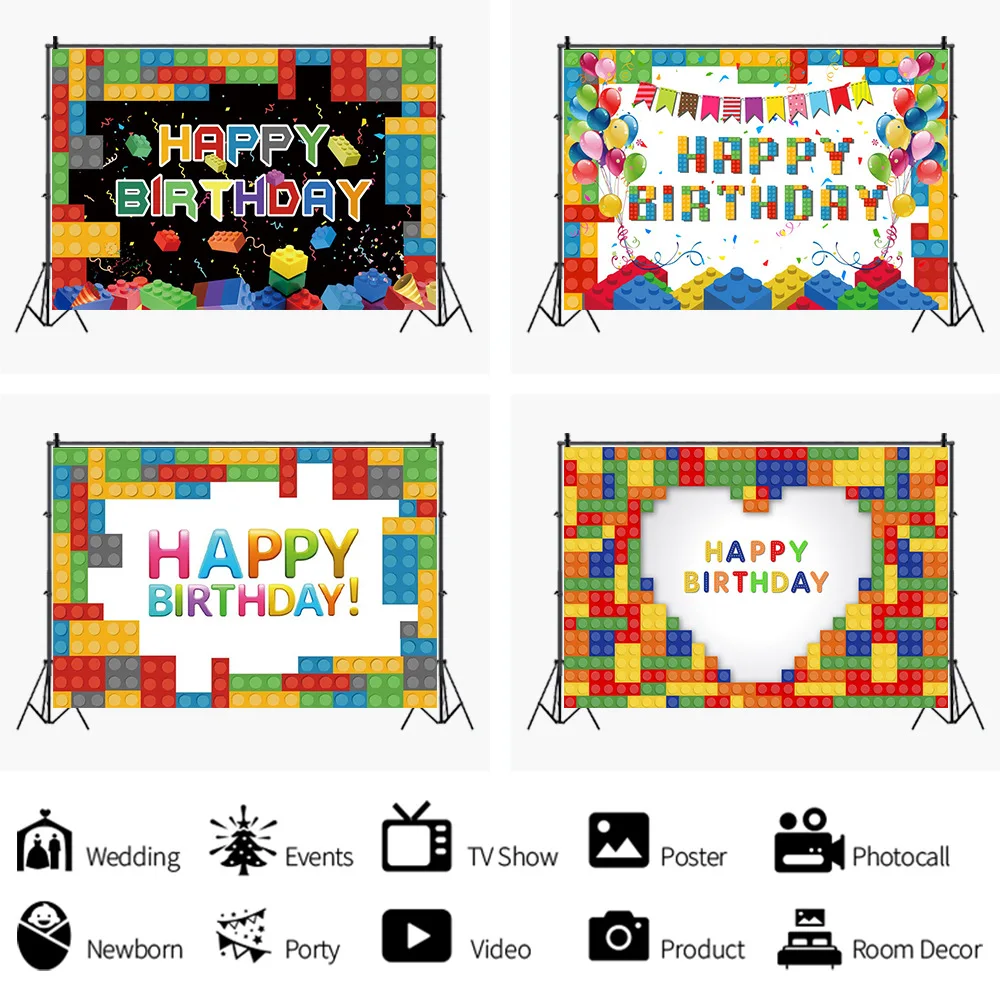 

Building BlocksPhotography Backdrops Happy Birthday Party Decor Photo Background Newborn Baby Boy Man Poster Balloon Decoration