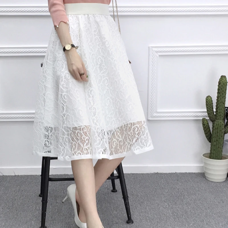 

Женская длинная юбка-зонтик, Повседневная модная тонкая юбка трапециевидной формы с сетчатой кружевной вставкой на талии, весна-лето 2022