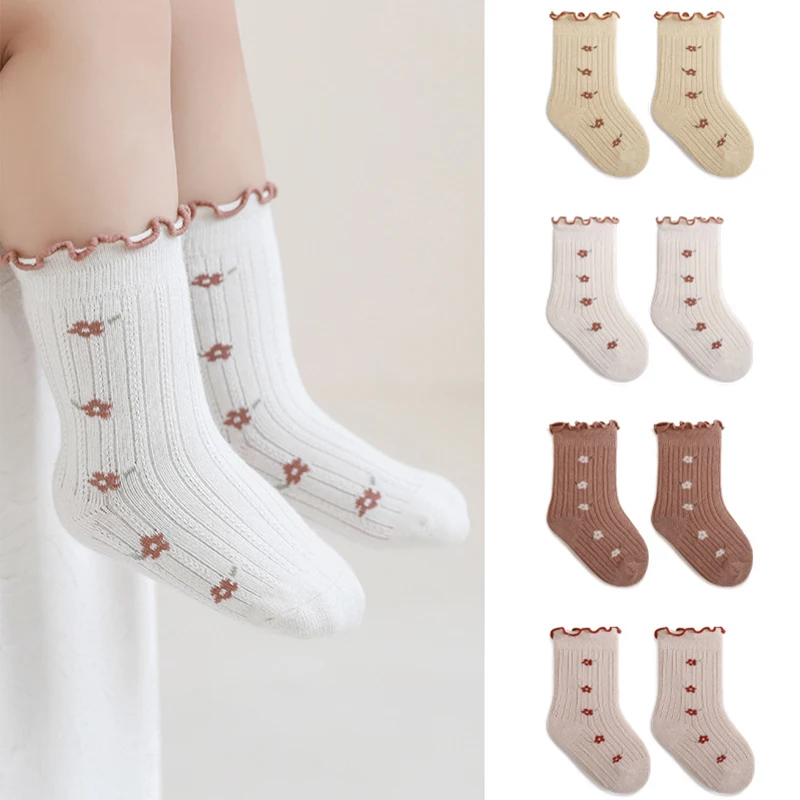 

New Toddlers Girls Frilly Socks Soft Cotton Kids Ankle Sock Flower Pattern Children's Sock Infant Baby Floor Socken