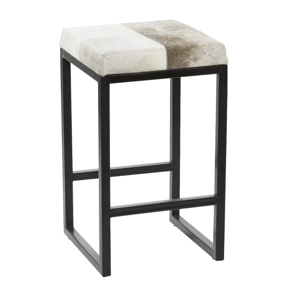 

DecMode Metal Cowhide Counter Stool with Black Base, Black