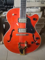 free shipping factory custom orangered semi hollow body jazz electric guitar with bigsby tremolo 67