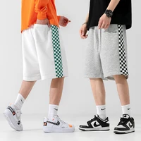 mens trendy chessboard patchwork shorts mens 2022 summer new fashion sport knee length shorts loose male shorts homme casual