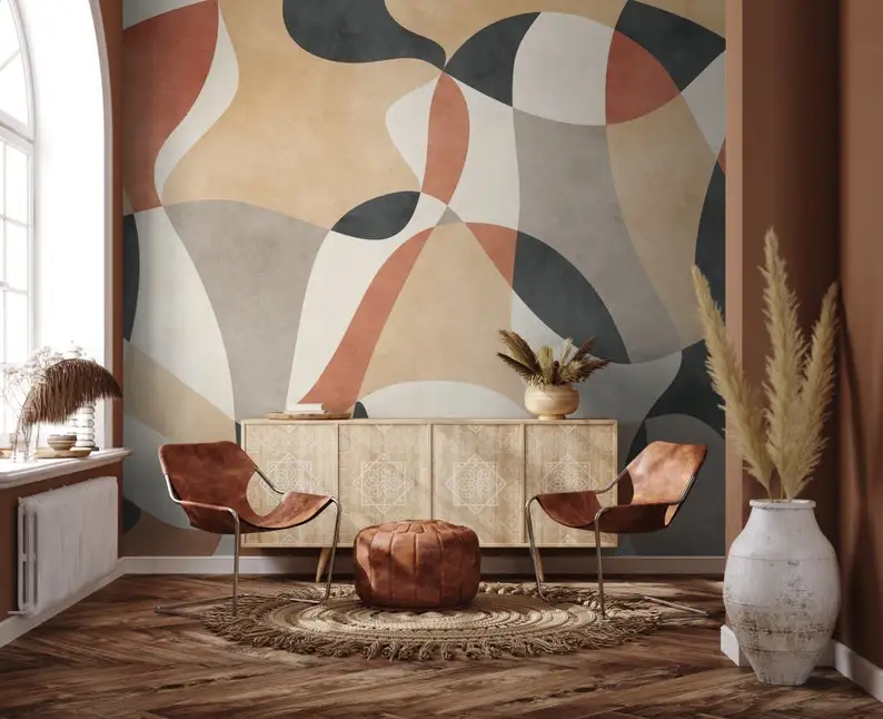 

Boho Geometric Wallpaper Abstract Art Wall Mural Peel and Stick
