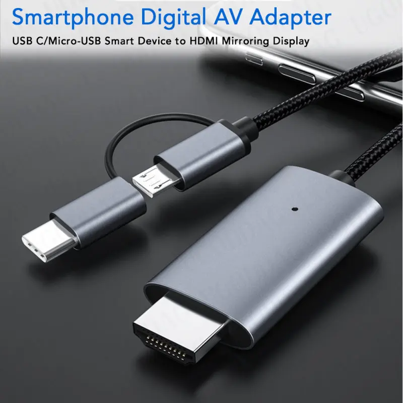 Адаптер для подключения Type C Micro USB к HDTV кабелю HDMI-совместимый для Samsung Android телефона на ТВ 1080P HD конвертер Screen Mirroring.