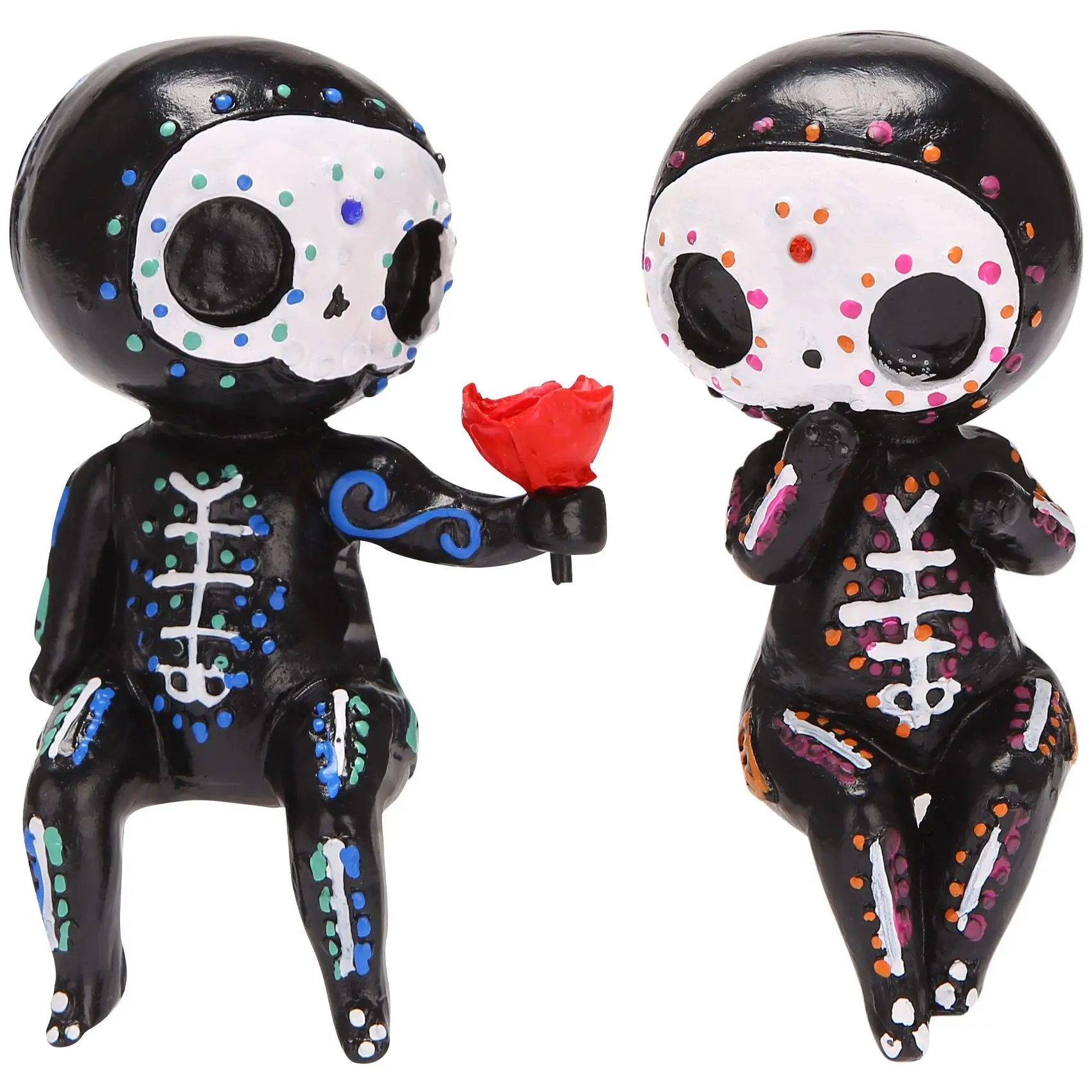 

2Pcs Crafts Resin Sugar Skull Couple Statue Loving Statue Lovers Figurine Holding
