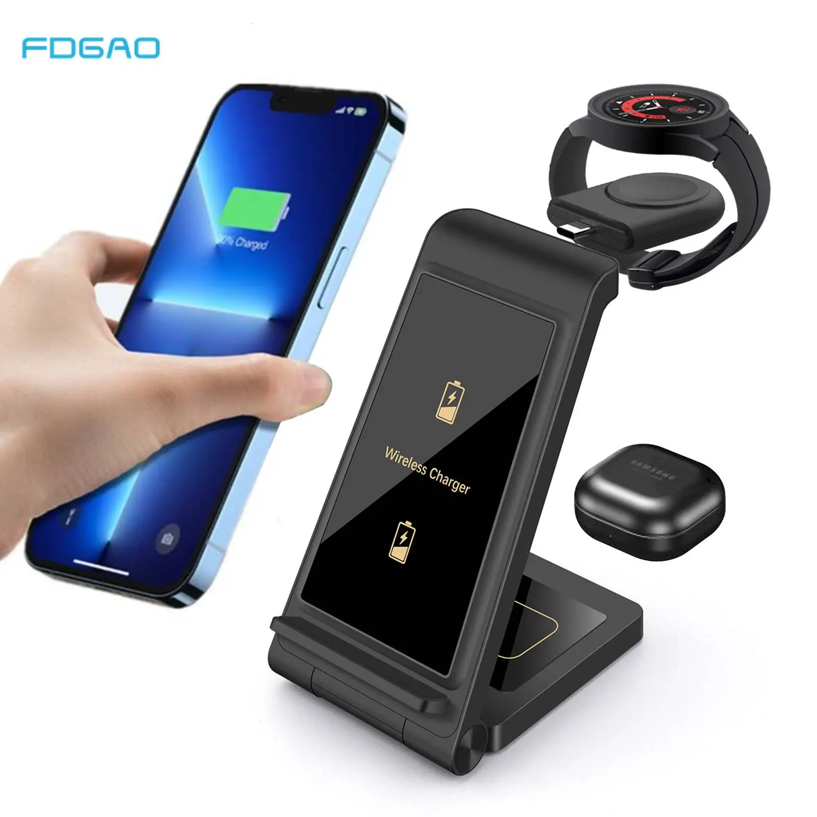 

3 in 1 15W Wireless Charger Stand for Samsung Galaxy Flip 4/S22 Ultra/S21/S20/S10 Galaxy Watch 5 4 Active 2 Buds Fast Charging