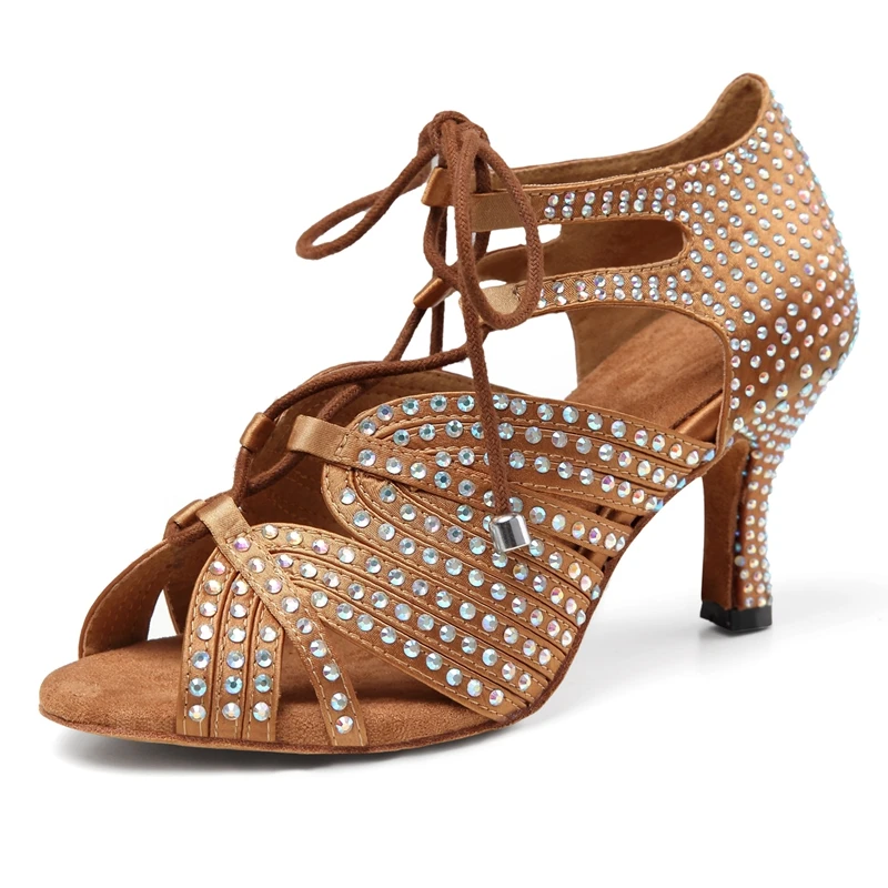 Ladies Latin dance shoes women's soft soled Rhineston dance shoes high heels cha cha tango remba dance shoes social dance shoes