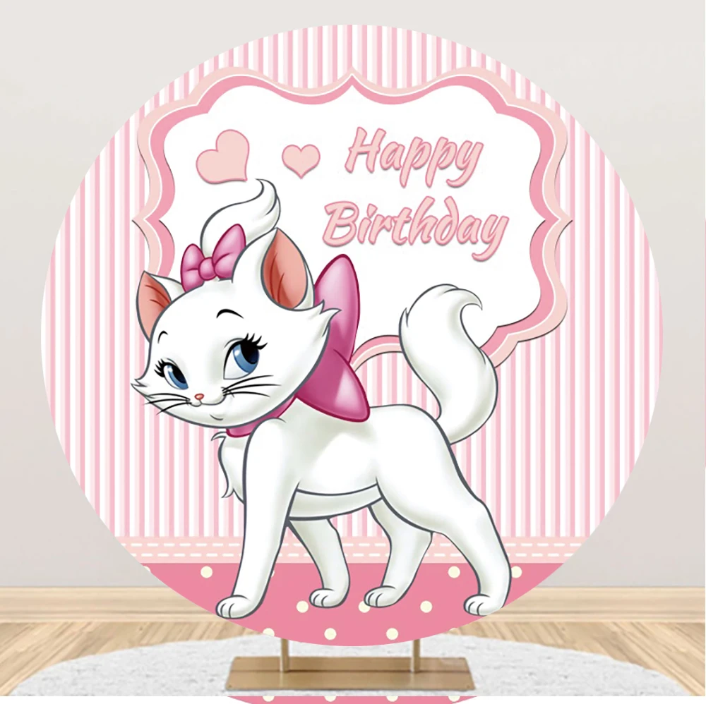 

Disney Marie Cat The Aristocats Elastic Circle Round Background Girl Birthday Party Decoration Banner Photography Backdrop Photo