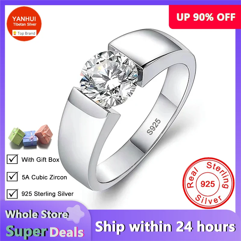 Женское и мужское кольцо из серебра 925 пробы с фианитом 1 карат