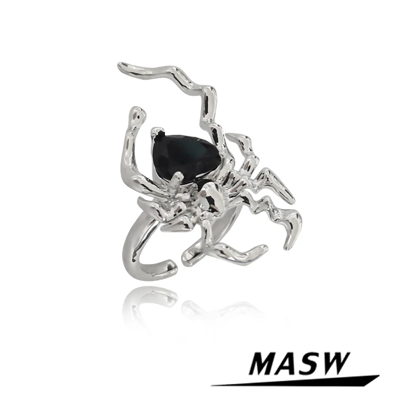 

MASW Original Design Black Spider Rings Jewelry Hip Hop High Qualilty Metal Thick Silver Plated Finger Ring For Women Gifts