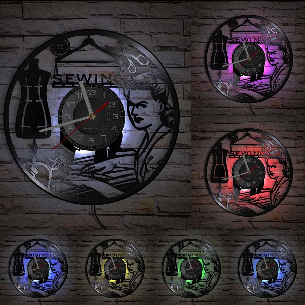 Настенные часы в стиле ретро приспособление для шитья виниловый диск запись
