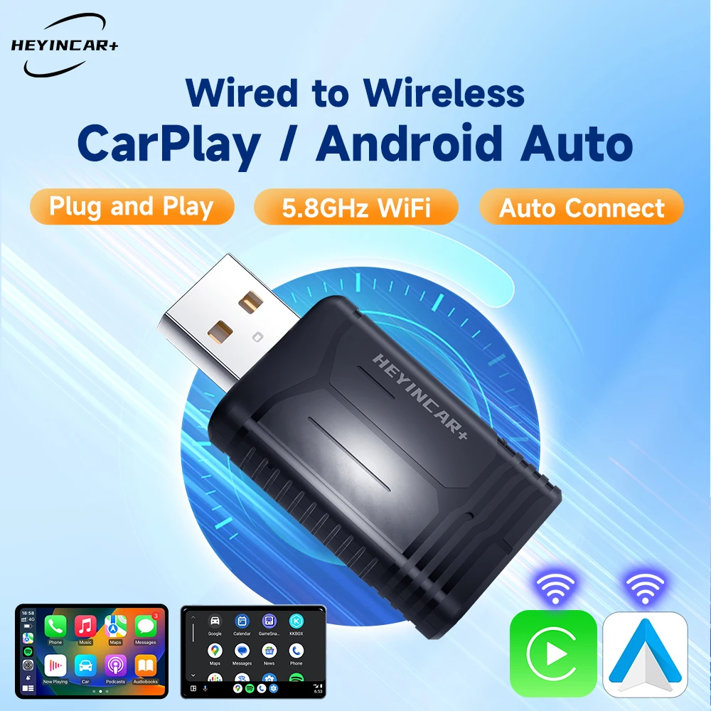 Новинка 2024 беспроводная Android CarPlay Box HEYINCAR