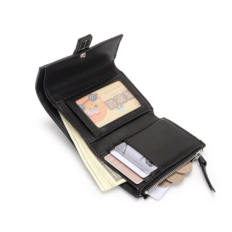Simple Design Coin Purse Female Short Wallets Classic Trifold Money Bag Flap Snap Women Fashion Cowhide Card Holder Brand Clutch