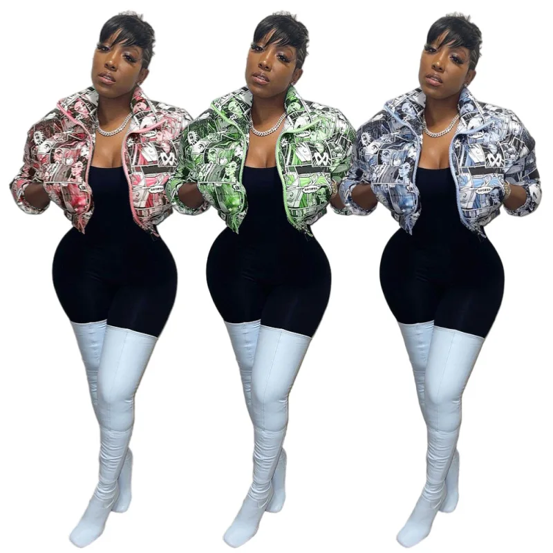 

Женская зимняя куртка-бомбер с длинным рукавом и карманами