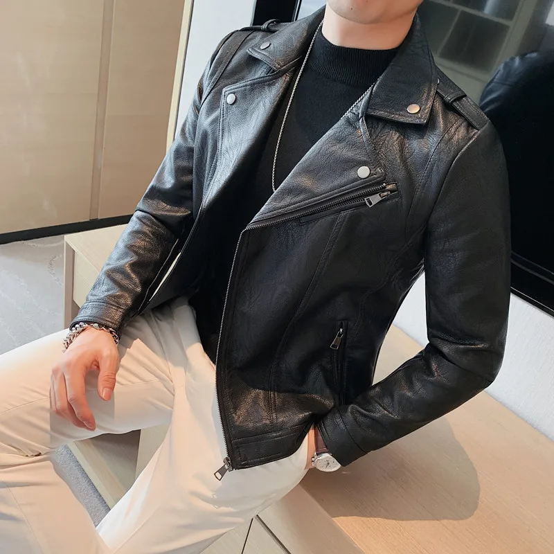 

High Quality Leather Jacket Men Lapel Zipper Design Leather Jacket Men Online Celebrities Sell Leather Coats Men Leather Jacket