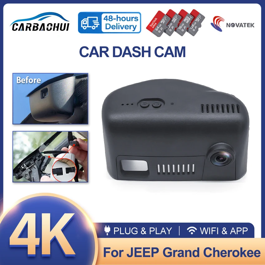 Plug and Play 4K 2160P Car DVR UHD Wifi Driving Video Recorder Dash Cam Camera For Jeep Grand Cherokee WK2 2015-2020,HD DashCam