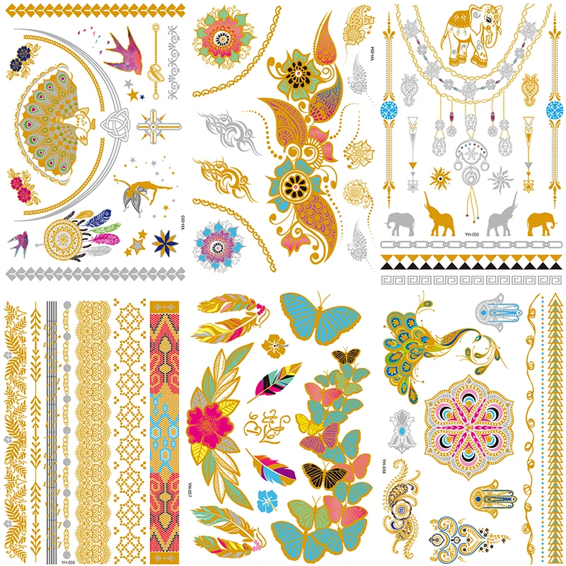 

Butterfly Temporary Tattoo Stickers Dreamnet Necklace Bracelet Fake Jewelry Tatoos Body Art Golden Metallic Flash Tatoo Child