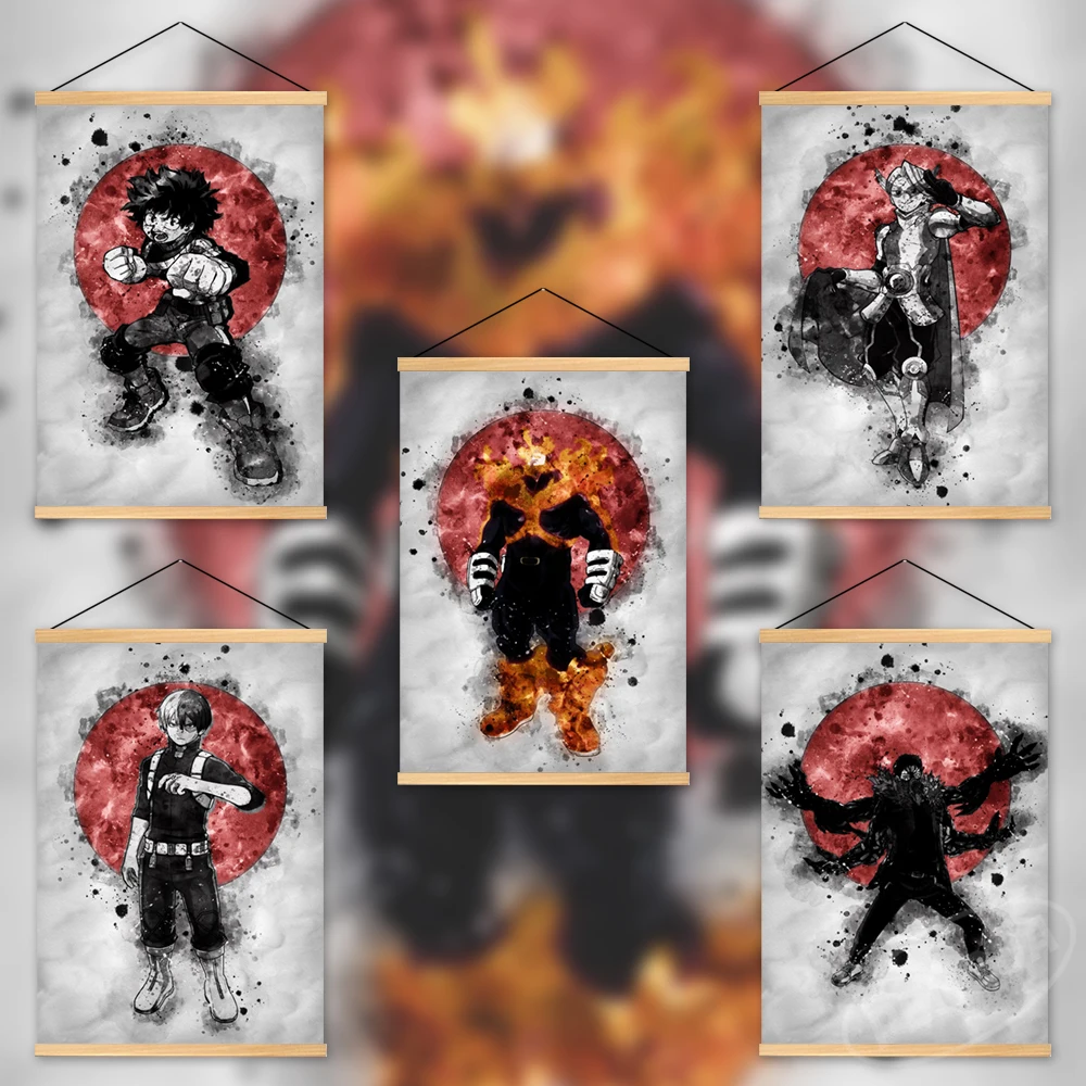

Canvas Modular My Hero Academia Wooden Hanging Bakugou Katsuki Prints Anime Painting Decor Home Warrior Poster Wall Art Pictures
