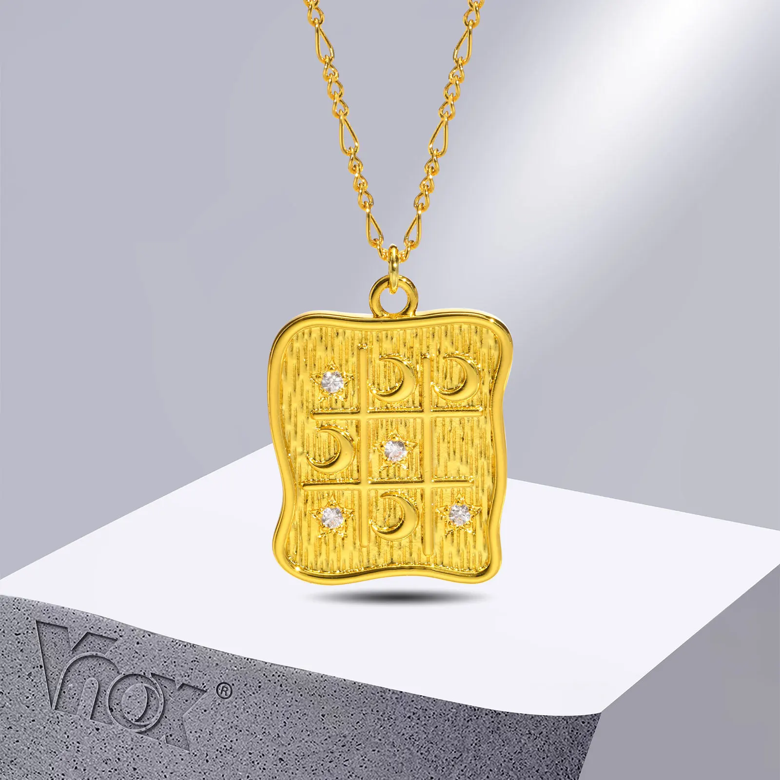 

Vnox Exquisite Squared Necklaces for Women, Gold Color Metal Geometric Moon Stars Pendant Collar Gifts Jewelry