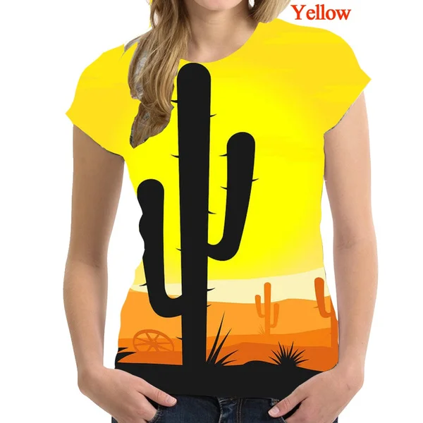 

Women Fashion Cartoon Cactus Print Casual T-Shirt Women's Summer Short Sleeve Personality Shirt