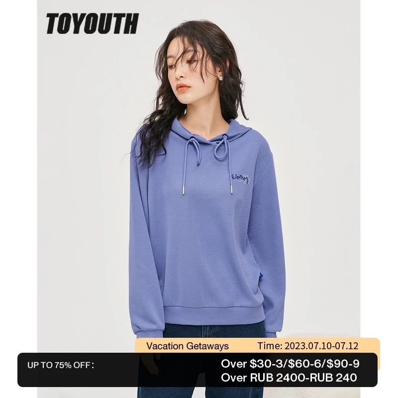 

Toyouth Women Sweatshirts with Hat 2022 Autumn Long Sleeve O Neck Loose Hoodies Letters Embroidery Basic Casual Streetwear Pullo