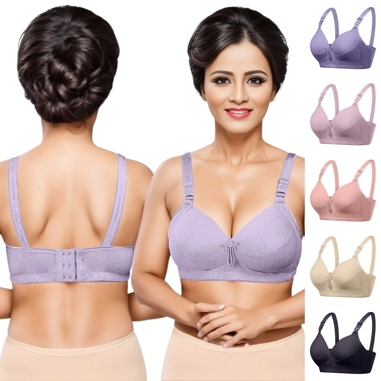 

Women's Comfortable And Sexy New Middle And Old Age No Steel Ring Large Cotton Sports Hollow Out Female Underwear Set