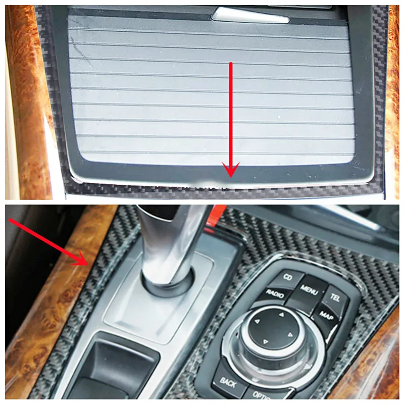 

Carbon Fiber Car Gear Shift Panel Decorative Cover Trim Strips Decal Stickers For BMW X5 X6 E70 E71 Car Interior Accessories