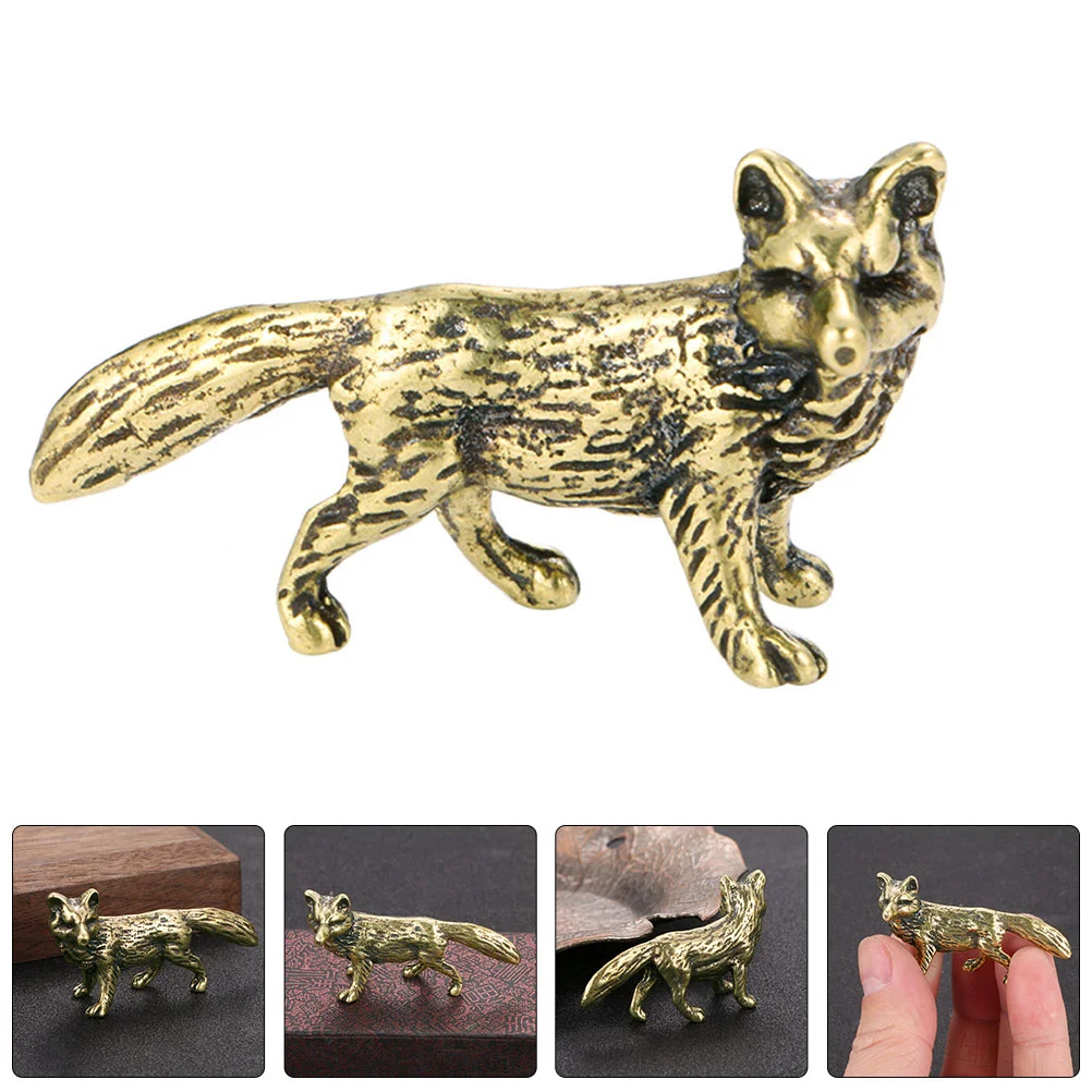 

Fox Figurine Brass Animal Decor Statue Sculpture Ornament Mini Wealth Figurines Fengshui Feng Luck Good Chinese Shui Gold