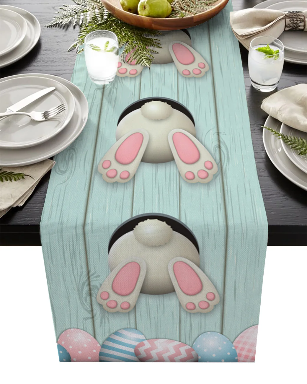

Easter Egg Funny Rabbit Printed Table Runner Wedding Party Table Decorations for Home Decor Gift Favor Placemat Tablecloth
