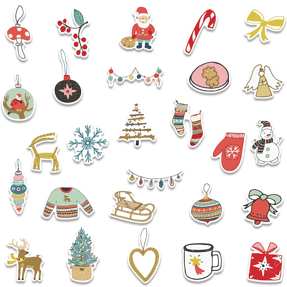 27pcs Cartoon Merry Christmas Santa Claus Elk Graffiti Stickers Travel Skateboard Suitcase Guitar Funny Xmas Kid Sticker - купить по