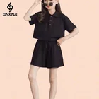 Женский летний костюм-двойка, футболка с коротким рукавом и юбка