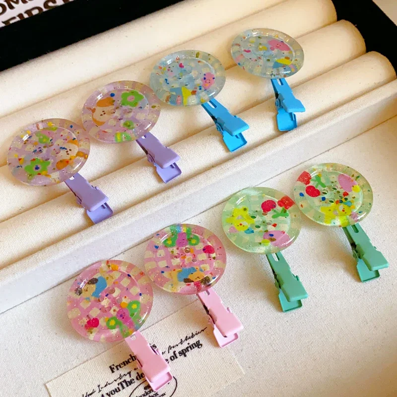 4 Шт. Женские Заколки С Геометрическим Рисунком Набор Красочных Карамельных