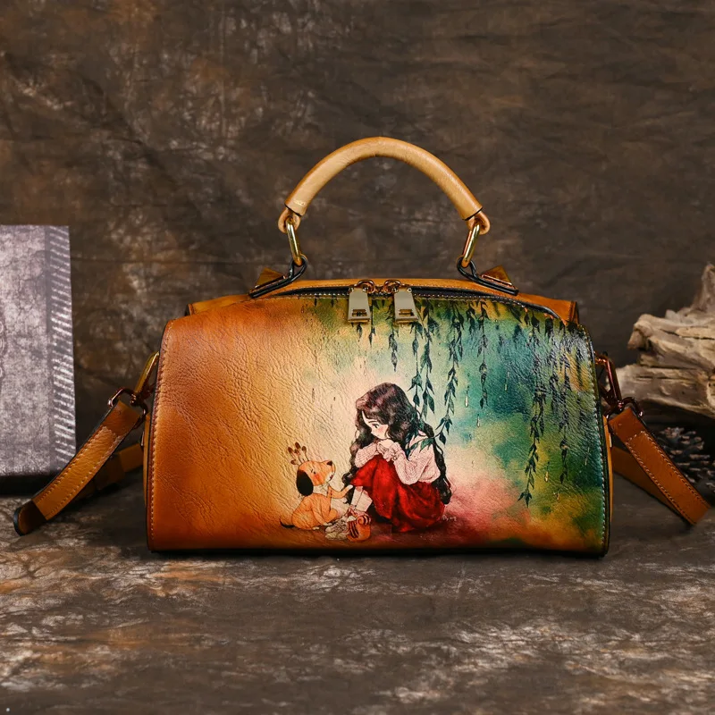 

New Women's Bag Handdrawn Gradient Women's Handheld Multi functional One Shoulder Oblique Straddle Large Capacity Medium Bag
