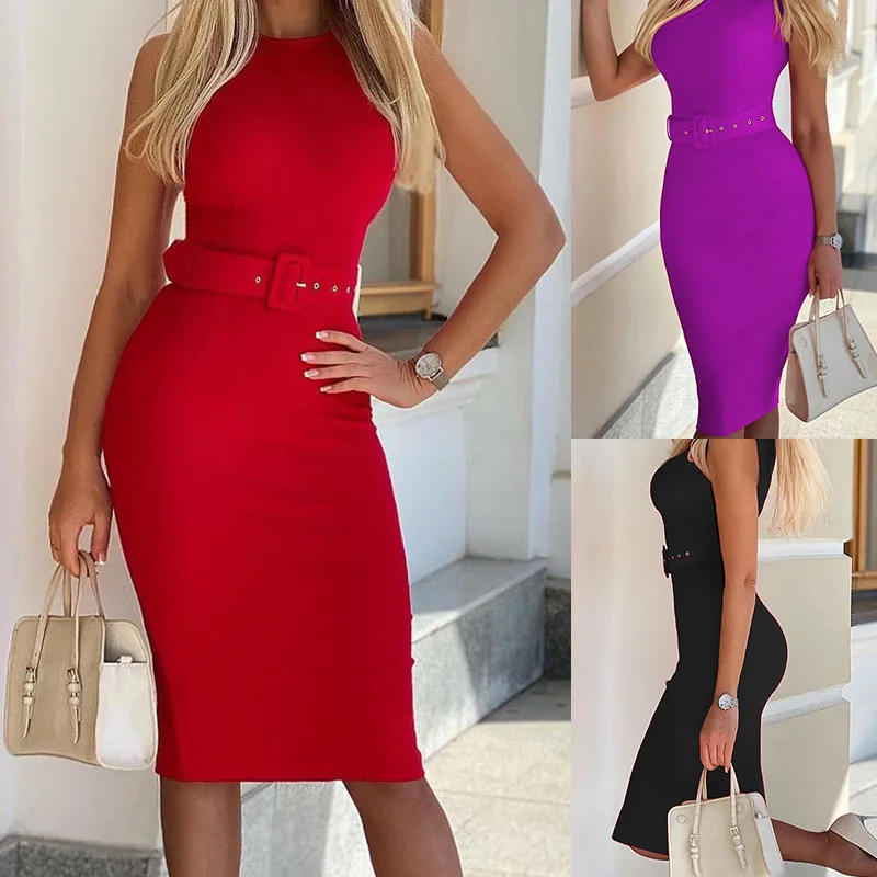 

Summer slim sexy women's solid bohemian dress