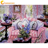 chenistory diy painting by number house drawing on canvas handpainted flowers scenery picture by number adult kit home decor