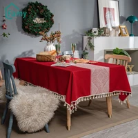 red table cloth christmas party tablecloth decoration tassel polyester rectangular coffee table living room home table cover mat